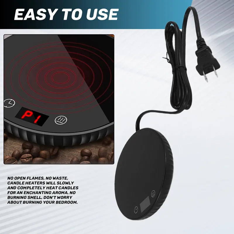 Scaldacandele/scaldatè per caffè, candela con timer 8 ore con spegnimento automatico 1-12 ore, 2 impostazioni di temperatura 122/140 ℉   Spina americana nera