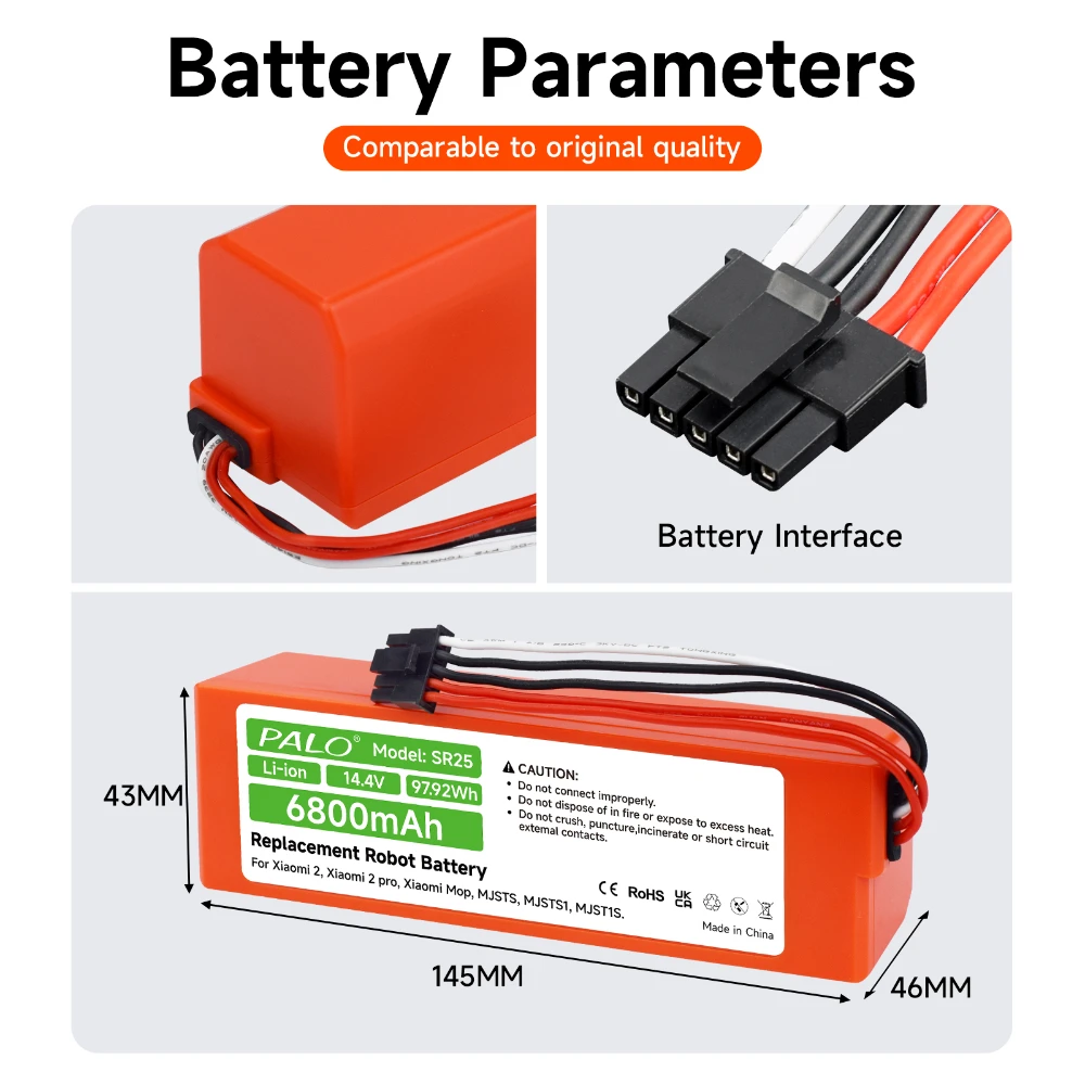 

Vacuum Cleaner Robot Battery for Xiaomi Mop Xiaomi 2 Pro MJSTS1 MJST1S MJSTS Replacement 14.4V 6800mAh Li-Ion Batteries Sweeping