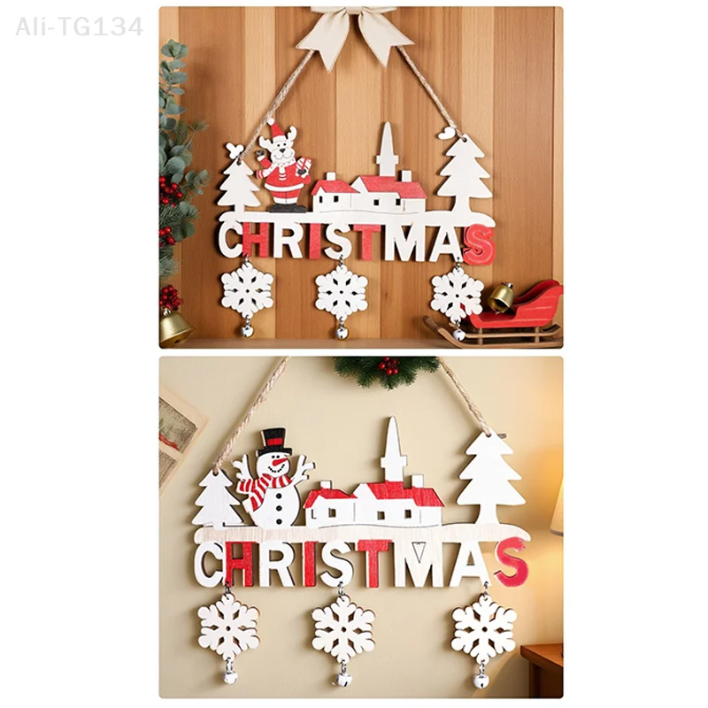 زخرفة شجرة عيد الميلاد المعلقة؛ تصميم سانتا والأيائل؛ ديكور جدار أو بوابة مصنوع من الخشب؛ قلادة رجل الثلج الاحتفالي SHIDWJ
