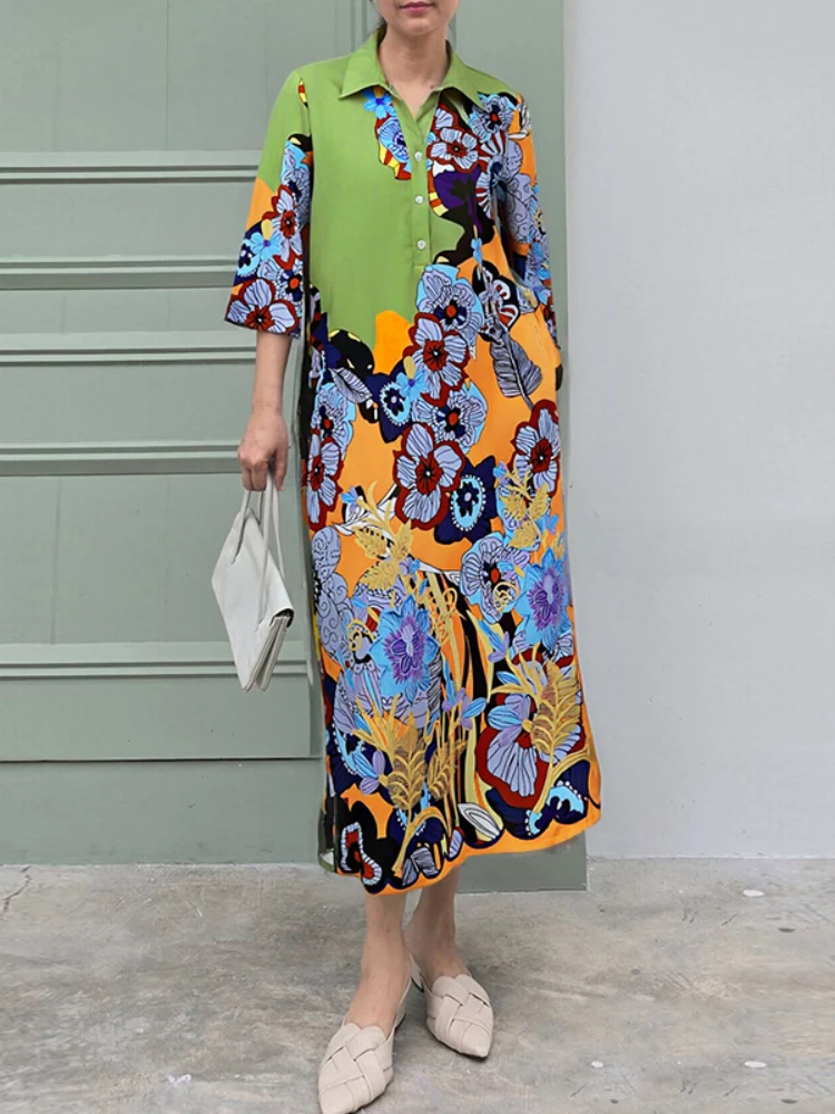 2025 ZANZEA Donna Autunno Abito stampato floreale Camicia di moda Abito Vintage Risvolto Manica 3/4 Vestito estivo Casual Caftano Robe Femme