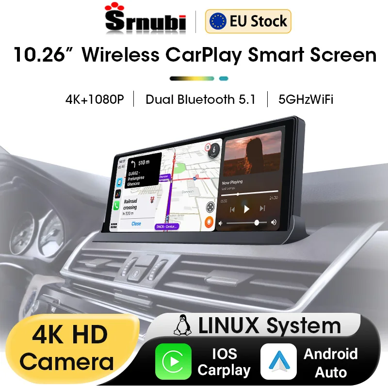 10.26 inch 350 ° Rotation 4K Car DVR Dash Video Recorder Wireless Carplay Android Auto Navigation Rear view Dual Lens FM Monitor