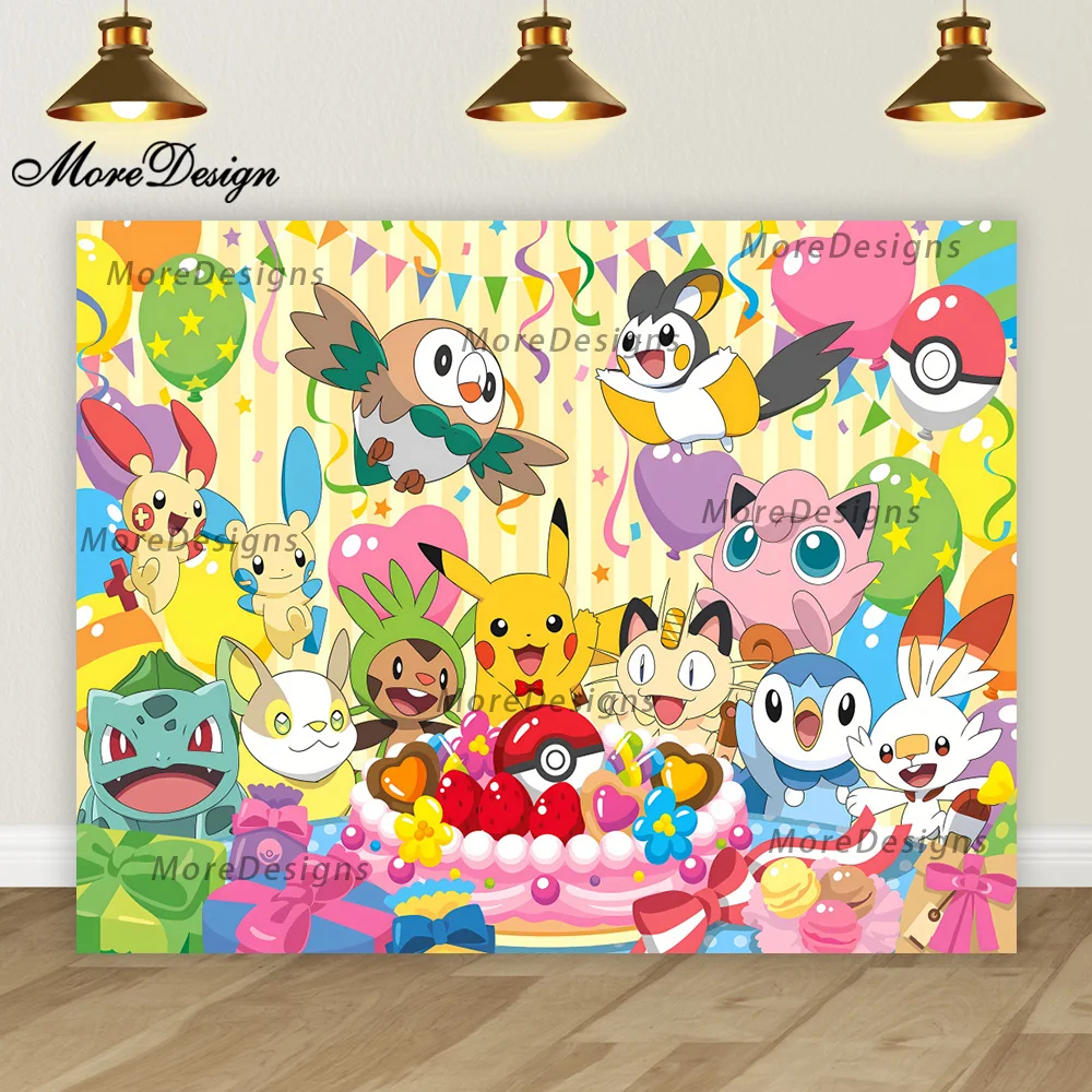 Pokémon Banner Kids Photo Backdrop Boys Birthday Party Baby Shower Decoration Cartoon Vinyl Polyester Fabric Background