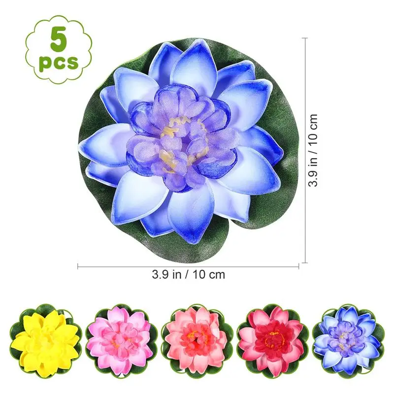 5Pcs Lotus Artificial Flower Floating Fake Lotus Flower Plant Lifelike Water Lily Micro Landscape For Pond Garden Yard Decor