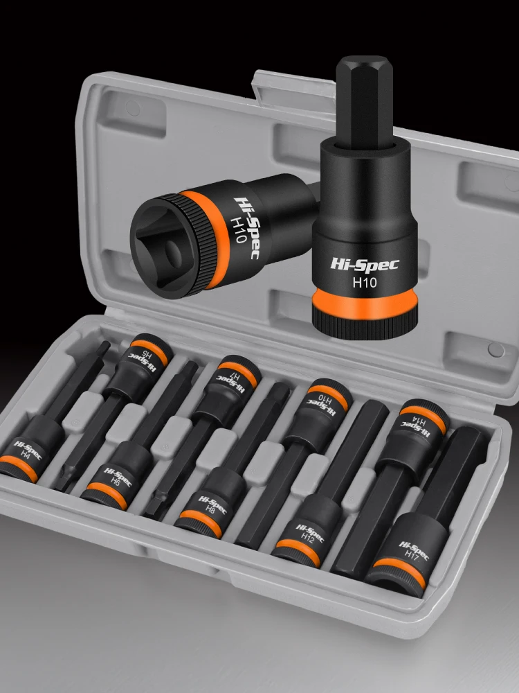 Hi-Spec 1/2 Zoll Metrisches Sechskant-Steckschlüssel-Set (H4-H17) Hochleistungs-Schlagschrauberbits für Auto-Reparatur Werkstatt-Werkzeugset für Wartungsarbeiten