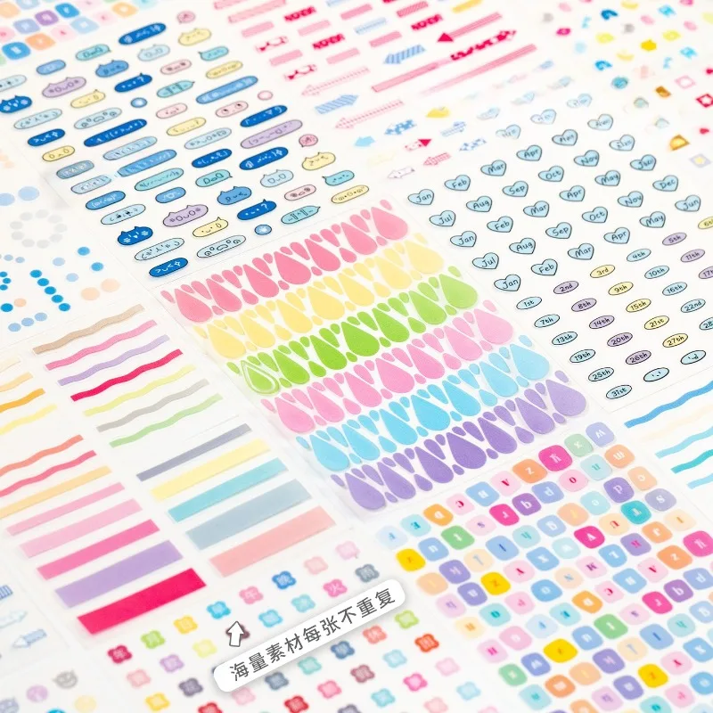 INS Simplicity Aesthetic Sticker Book Color Mini Basic Stickers for Scrapbooking Cute Cartoon Design Phone Case Decor Decal