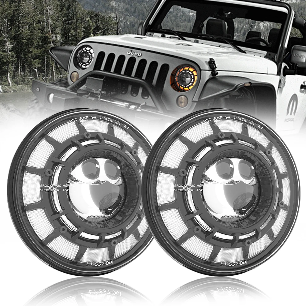 2x Emark 7 Inch Round LED Headlight For Jeep Wrangler JK Off-road Lada Niva Car 7
