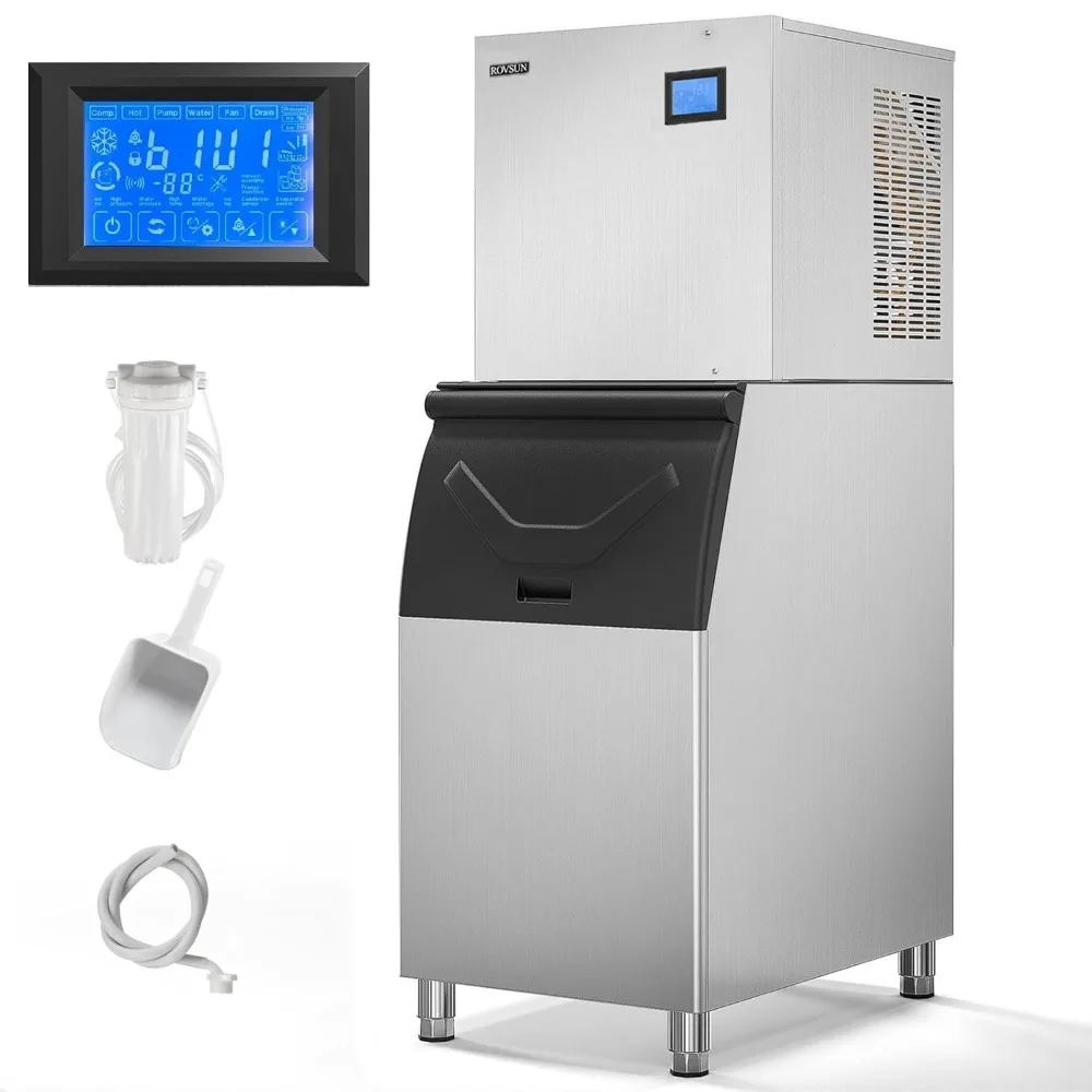 550LBS/24H Commercial Ice Maker & 300LBS Storage Bin, Commercial Ice Machine with LCD Touch Control Panel & Automatic Cleaning