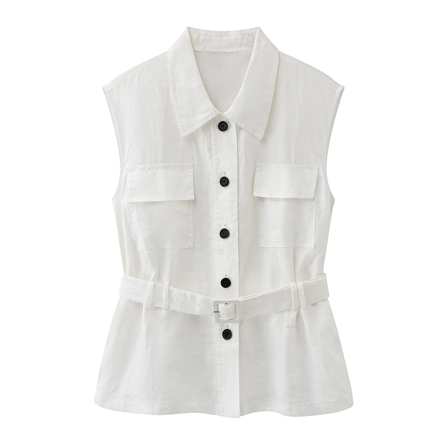 

Aiyun Summer 2026 White Sleeveless Shirt Style Vest Single Button Turn-down Collar Commuter Fashion Women's Top Breathable
