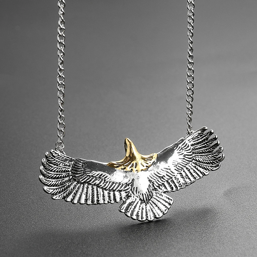 Retro Indian Eagle Lanneret Metal Pendant Necklace Falcon Bird Animal Dangle Choker Men Sweater Chain Jewelry Mascot Charm Gift
