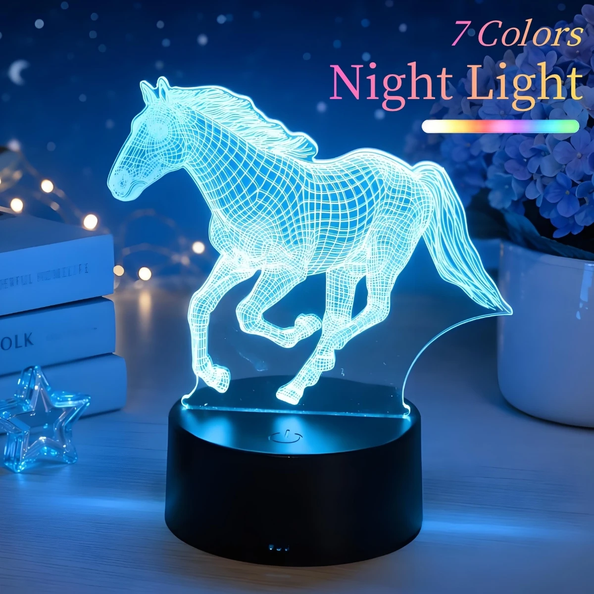 Acrylic 3D Night Light, Horse Shape, Touch Control, Seven‑Color Adjustment, Compact and Beautiful, Decoration for Bedroom