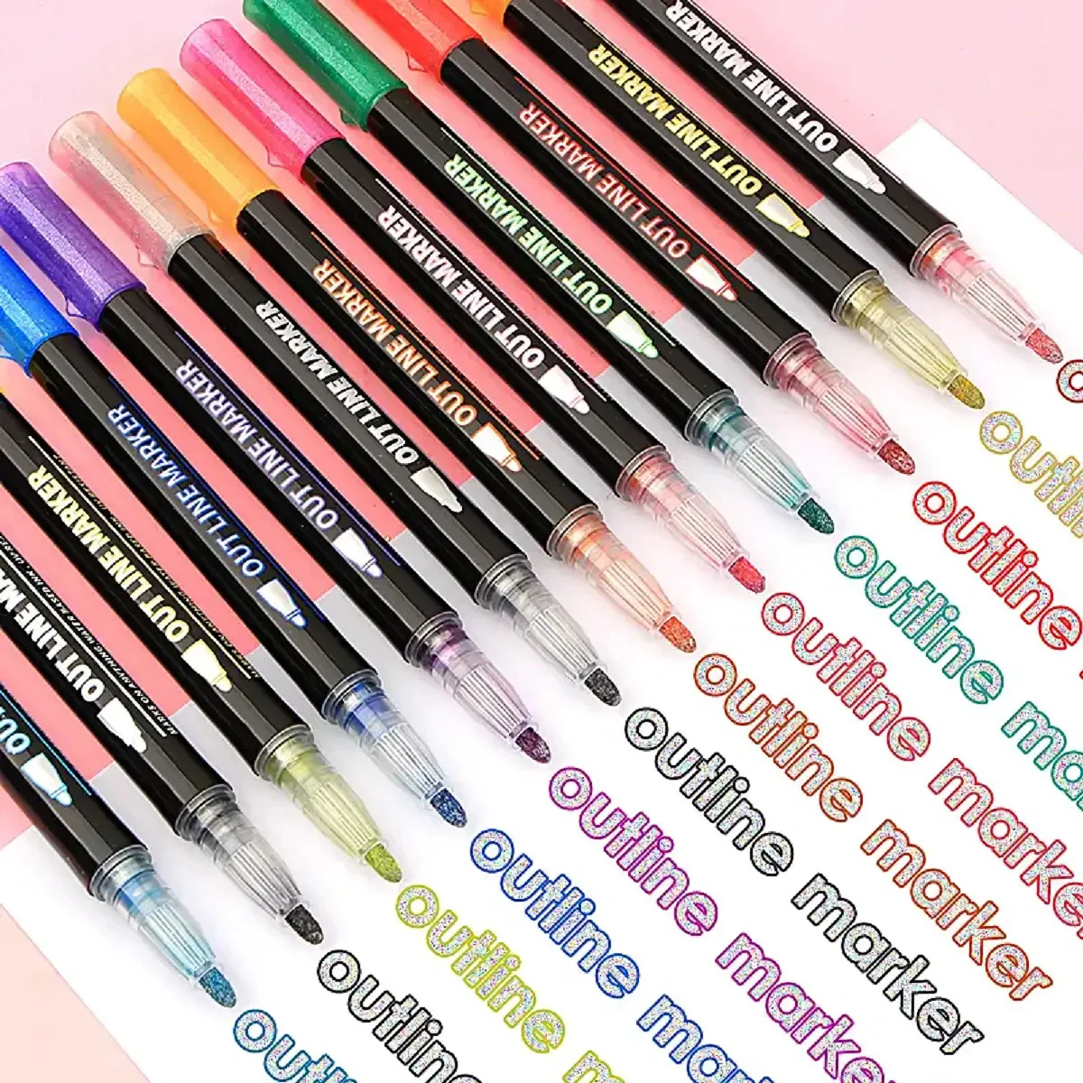 48 Colors Double-line Outline Pen Contour Pen Dream Flash Pen Self-Contour Metallic Marker Pens DIY Handbook Fluorescent Marker