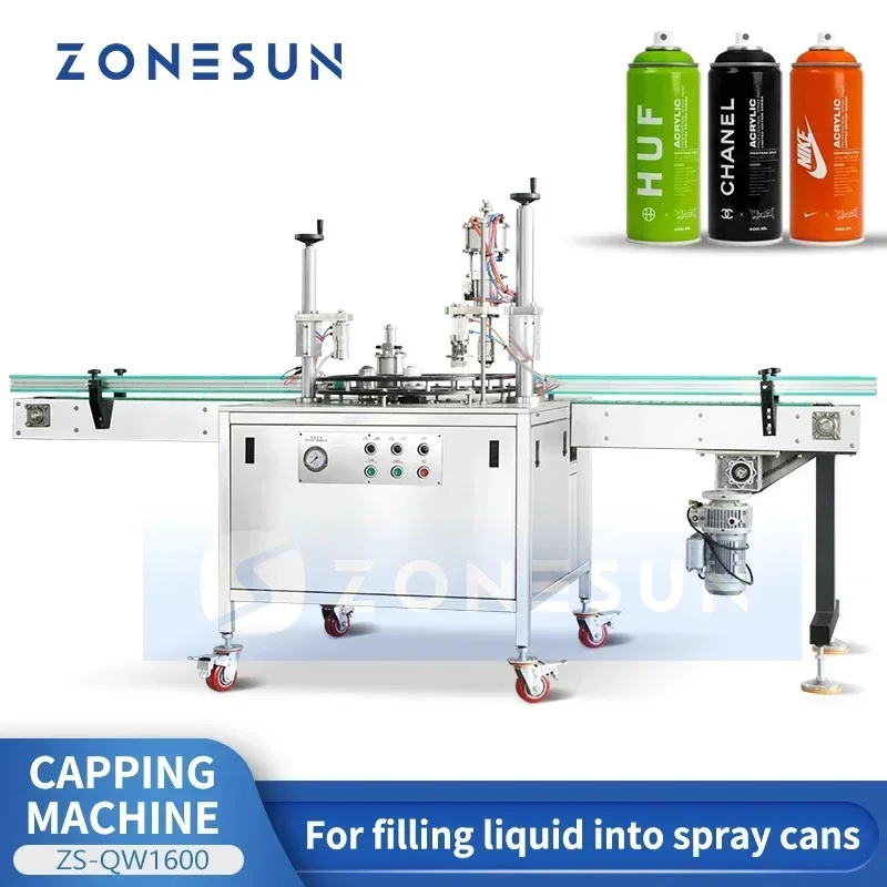 ZONESUN-máquina de llenado de aerosol, sellador de latas en aerosol, semiautomático, cuidado Personal, productos de limpieza del hogar, equipo ZS-QW1600