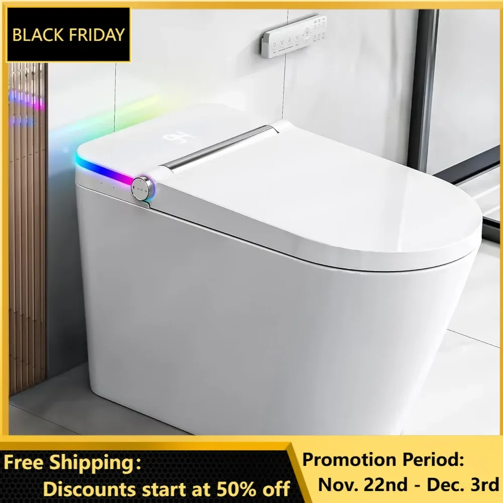 Tankless Smart Toilet with Bidet Built In, Heated Seat, Bidet Toilet with Foot Sensor and Night Light, Auto Open & Close Lid