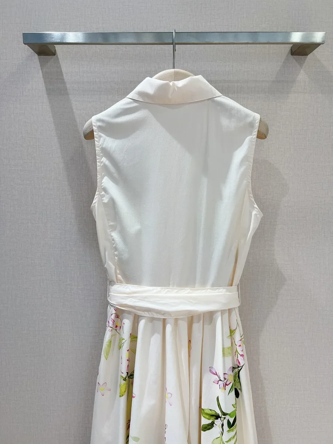 Colete com estampa de posição floral feminino Vestido Midi, algodão, laço automático, sem mangas, branco, limão, verão, novo