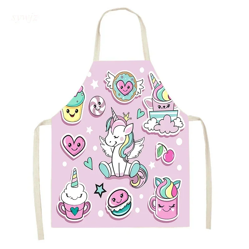 Cartoon Cute Rainbow Unicorn Parent-child Sleeveless Home Kitchen Cleaning Anti-fouling Apron Indoor Baking and Cooking Tie Bib