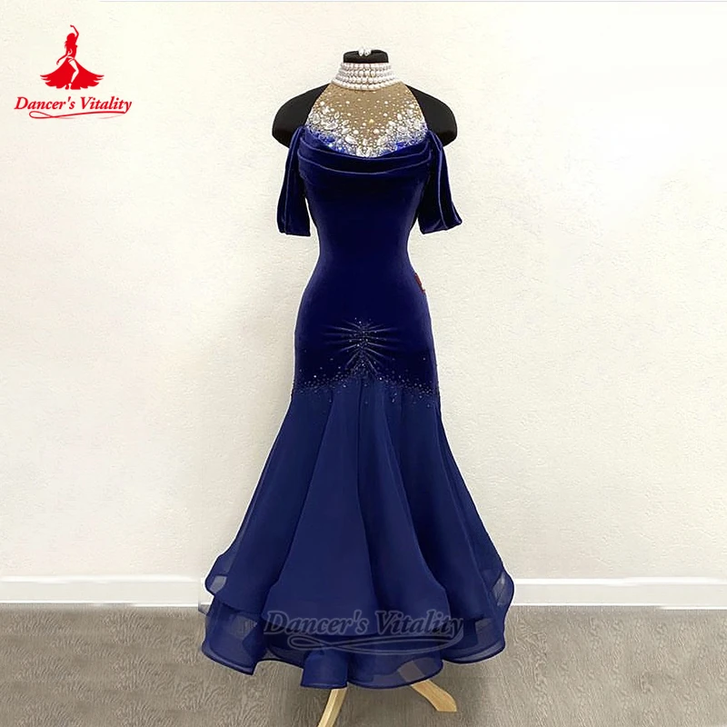 Social Dance Pearl Decoration High-necked Wrapped Hips Dresses Customize Dancer's Vitality Female Adult Waltz Contest Clothing