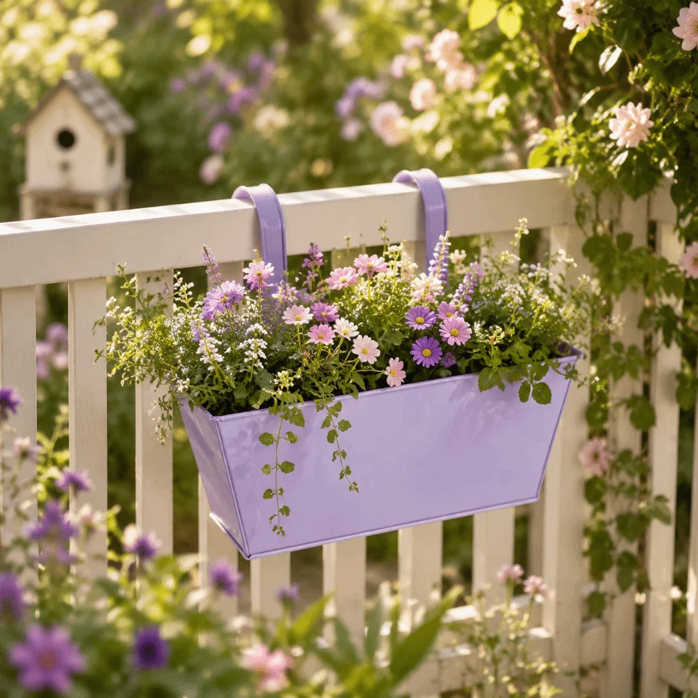Ornament Outdoor Plants Planter Metal Iron Window Box Fence Buckets Weather-Resistant Wall Mount Window Box Garden