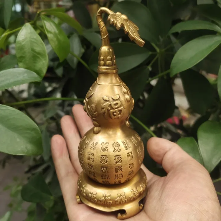 Brass gourd, brass hundred blessings gourd, open cover, hollow gourd, home, living room, office crafts