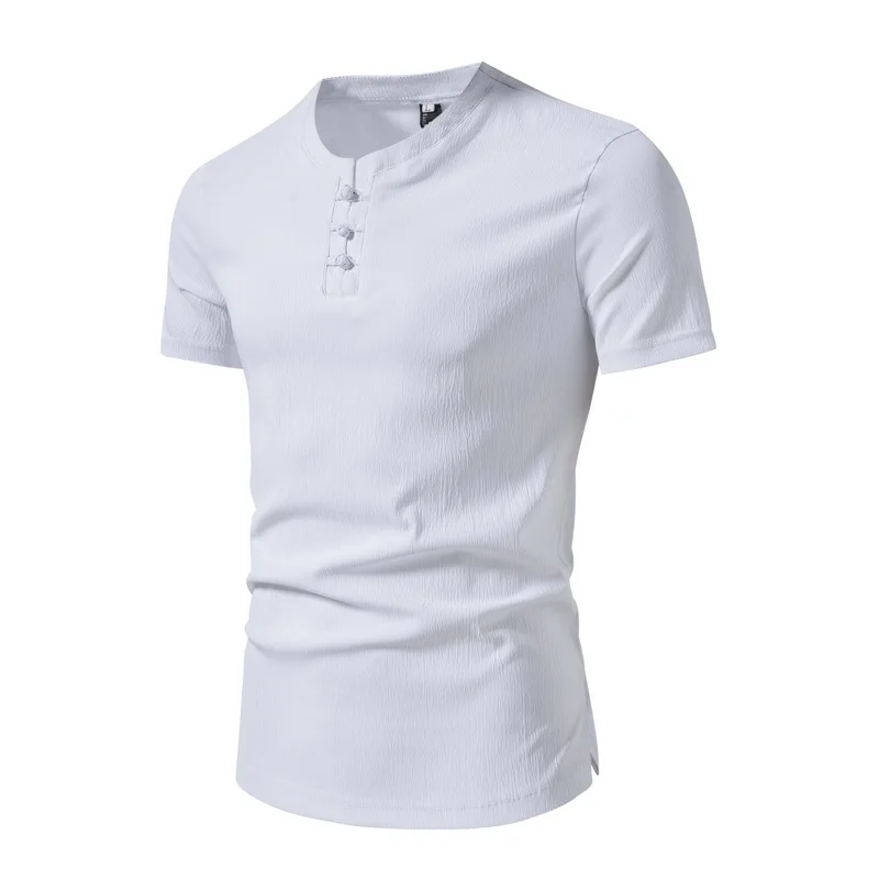 

Summer Mens New Retro Shirt Short Sleeve Solid Color Shirts