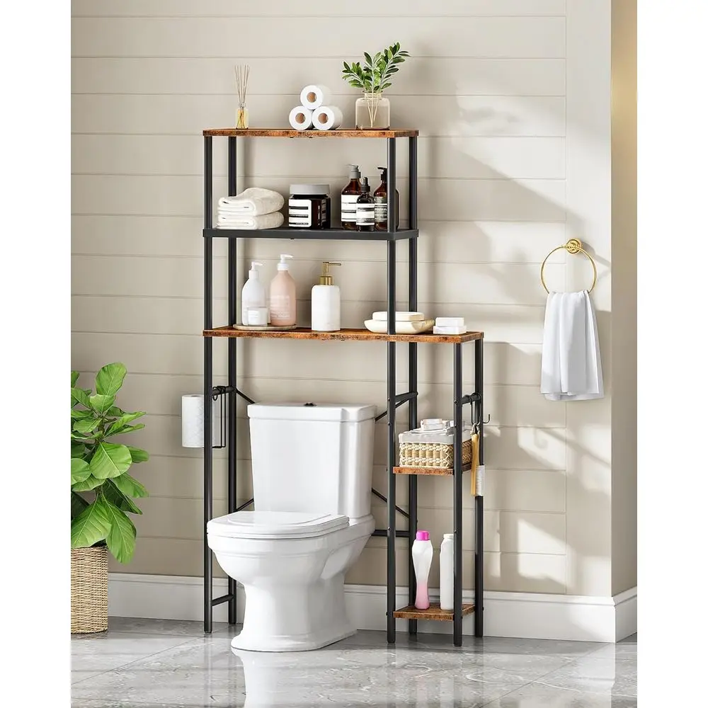 

6-Tier Bathroom Organizer Shel, Over-Toilet Storage Cabinet with Toilet Paper Hook, Space Saving for Bathroom, Laundry, Entryway