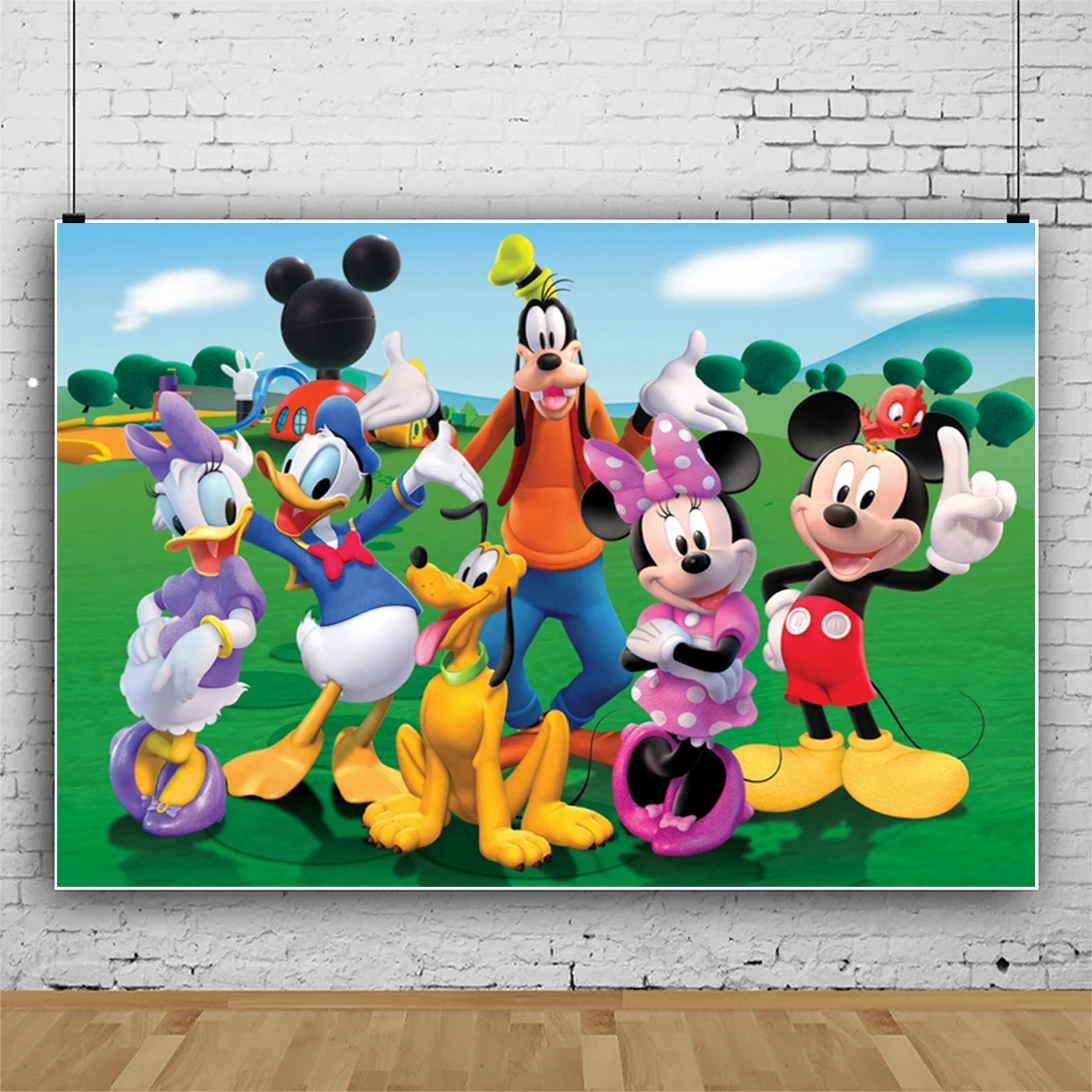 125/150cm Disney Mickey Minnie Mouse Cartoon Theme Kids Happy Birthday Background Baby Shower Boy or Girl Photography Banner