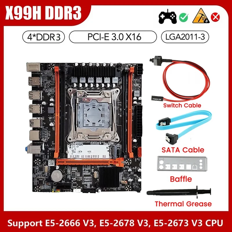 Placa base de escritorio X99H + grasa térmica LGA2011-V3 B85 Chip DDR3X4 ECC ranura M.2 NVME PCI-E 3,0 X16 SATA3.0, fácil de usar