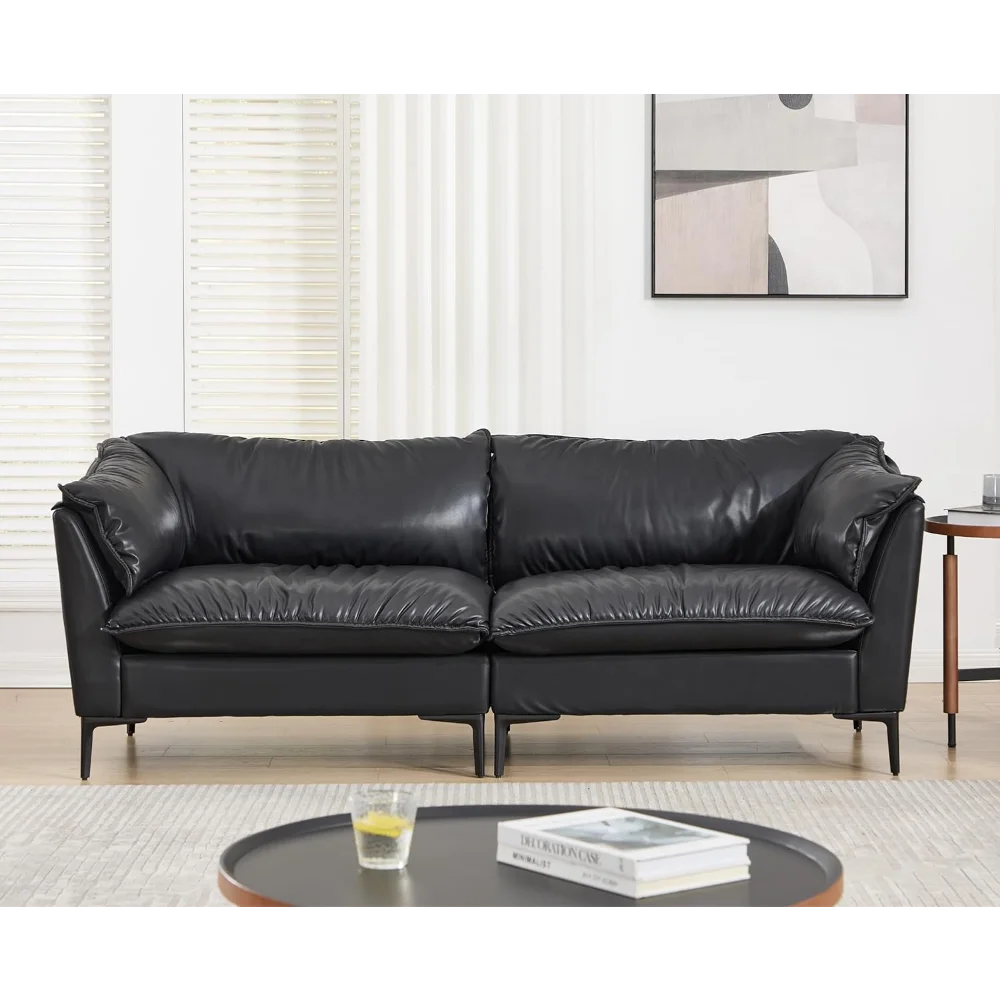 

80" Leather Loveseat Sofa for Living Room Mid Century Modern 2 Seater Couch Comfy Cloud Sectional Sofa with Removable