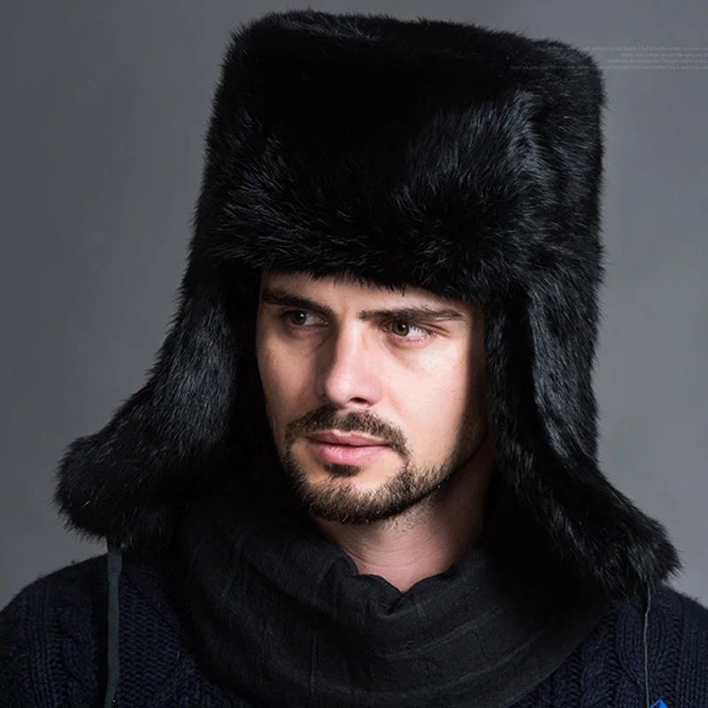 Men Bomber Hat Warm Thicken Faux Fur Earflap Russian Caps Male Leifeng Windproof Snow Ski Hat Black Brown Fashion Outdoor