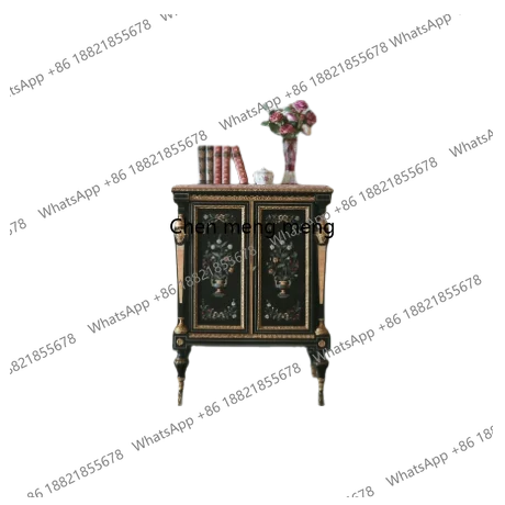 European-style painted dining side cabinet, colorful hard stone inlaid walnut side cabinet, retro storage decorative cabinet