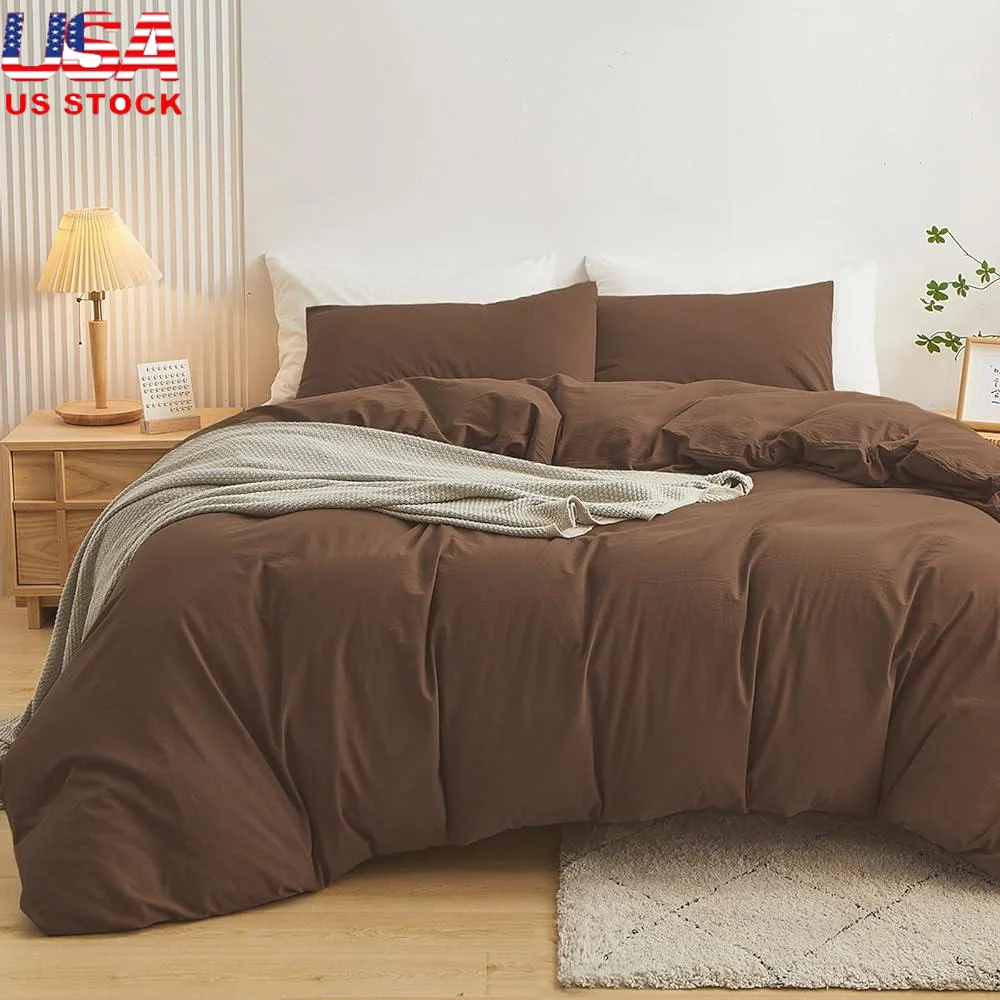 

100% Washed Cotton King Duvet Cover Set 3 Pieces Breathable Durable Linen Touch Hypoallergenic Hidden Zipper Closure Interior