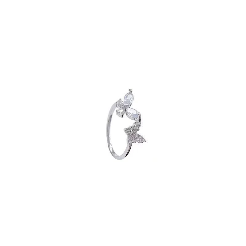 Korean Luxury Sparkling Alloy Butterfly Rings Fashion Adjustable Open Jewelry