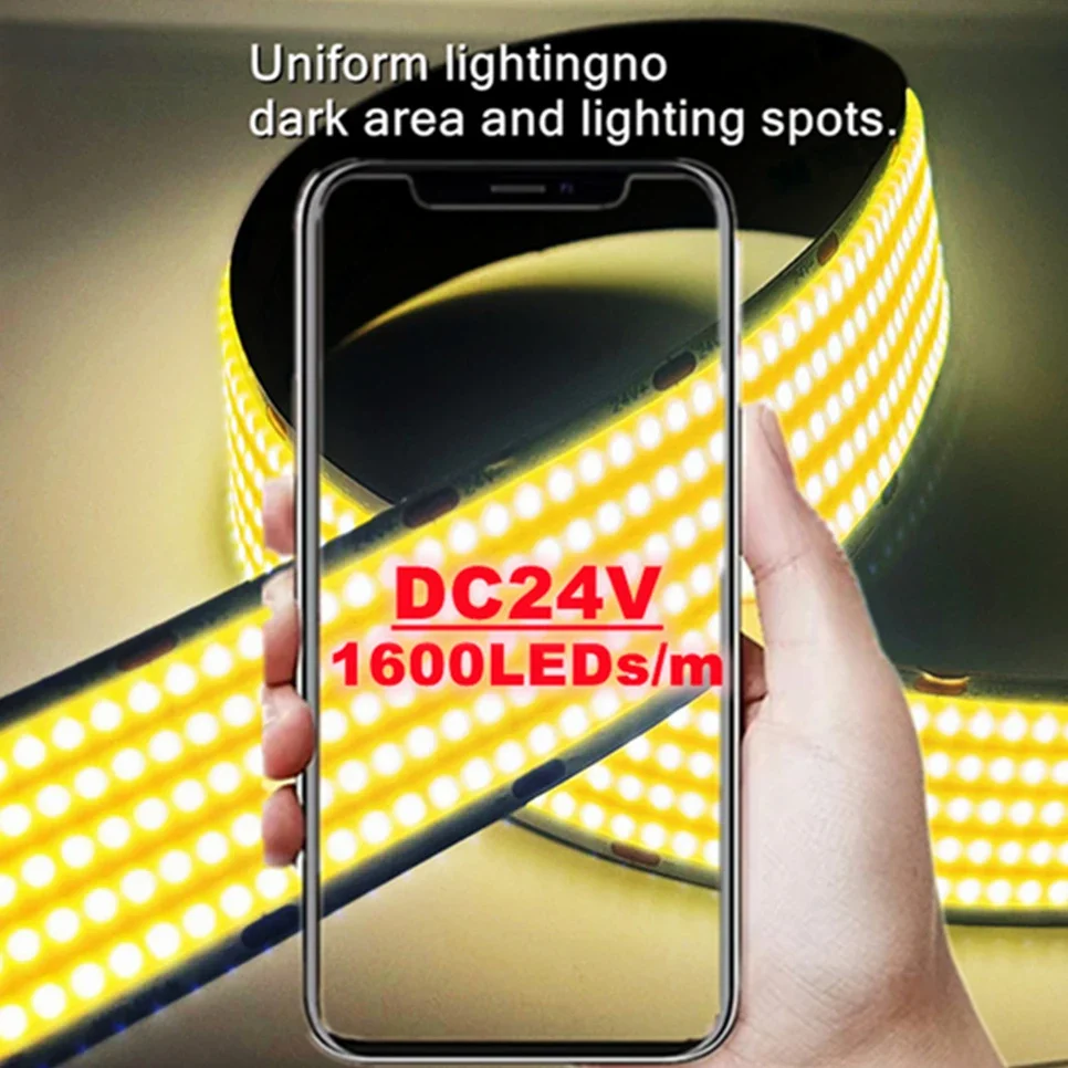 

1600LED/m Super Bright DC24V COB LED Strip 30mm Wide LED Ribbon Tape Indoor Lighting TV Backlight Flexible Ribbon Rope LED Strip