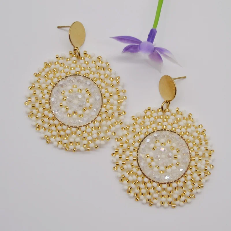Rice bead earrings Crystal Roundness Hollow out Originality Hand knitting Bohemia Alloy Fashion Simple Beaded earrings image 6