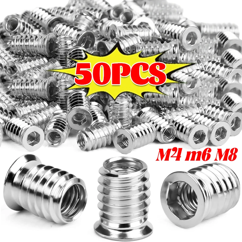 50/10Pcs Carbon Steel Countersunk Hex Socket Drive Insert Nuts for Home DIY Wood Furniture Accessories M4 M6 M8 Fasteners