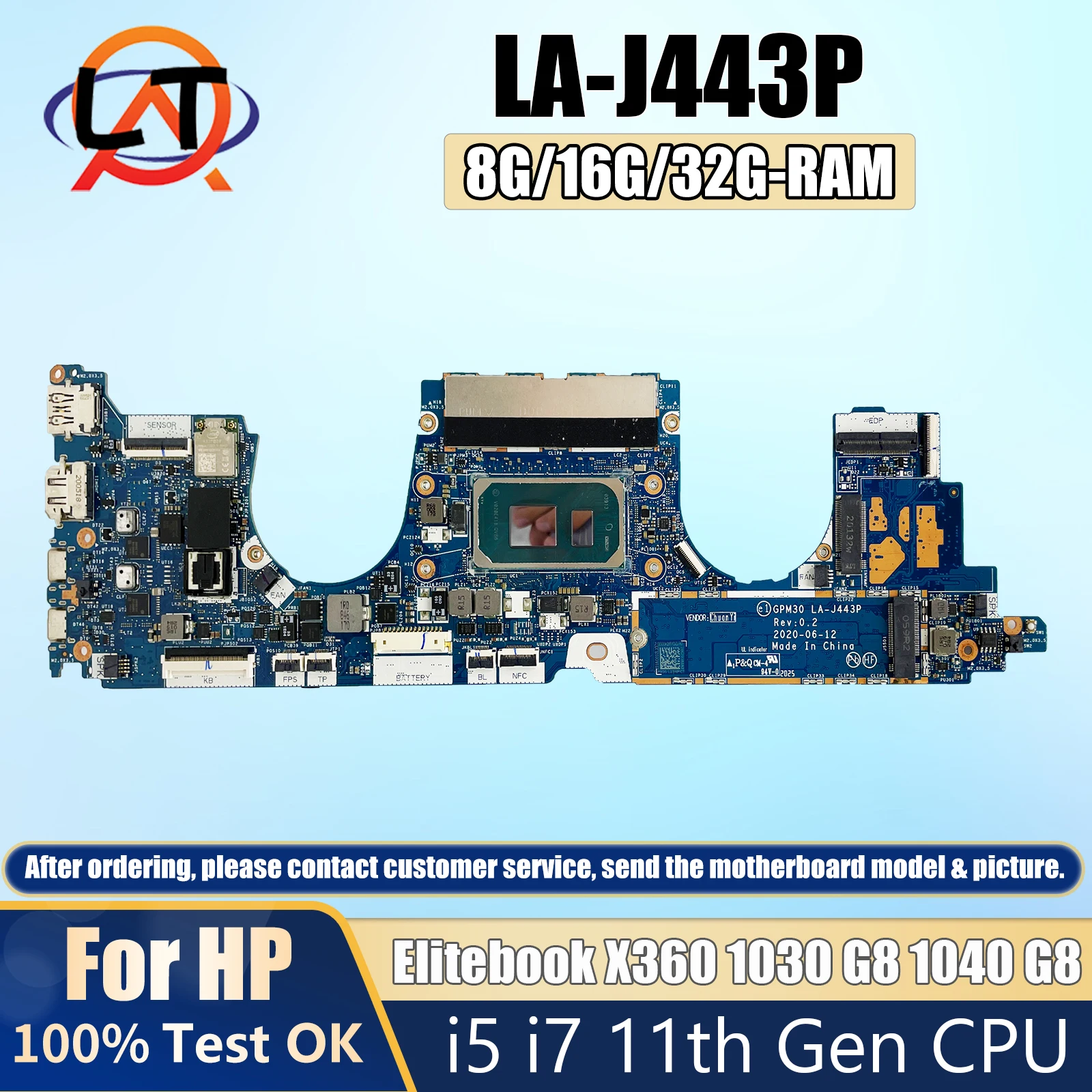 

LA-J443P For HP Elitebook X360 1030 G8 1040 G8 Laptop Motherboard with CPU I5-1135G7/ I7-1165G7 RAM 8G/16G/32G 100% OK