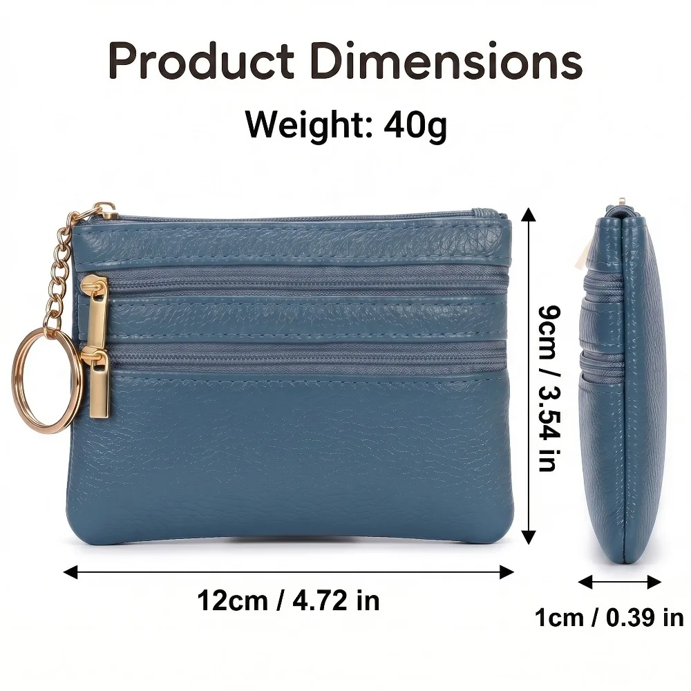 Damen-Geldbörse aus Leder mit mehreren Reißverschlüssen, Schlüsselanhänger, Mini-Geldbörse, tragbarer Kreditkartenhalter, Kleingeldtasche für den täglichen Gebrauch auf Reisen – Detail 2