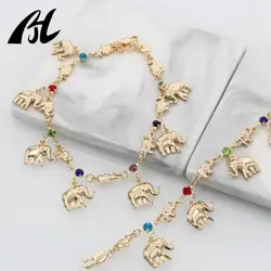 High Quality White Rhinestone Design Elephant Anklet Jewelry 18K Gold Plated  Set For Women