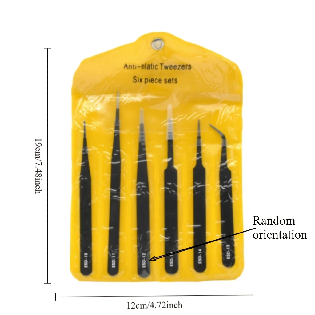 6Pcs ESD Anti-Static Tweezers Set, Precision Stainless Steel Tweezers for Electronics, Jewelry, Soldering & Lash Extensions
