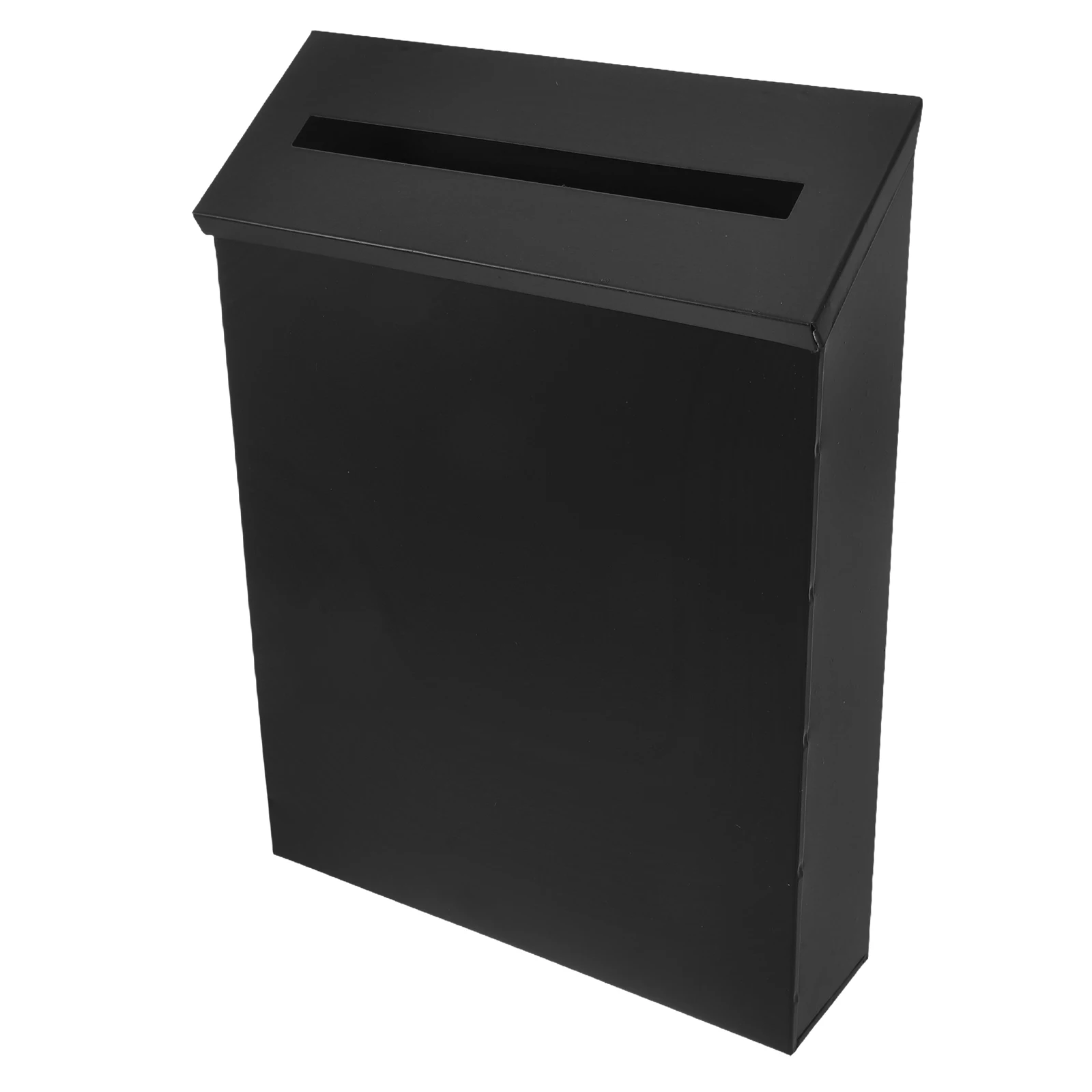 黒鉄製壁掛け式預金箱（オフィス投票用、匿名フィードバック用）、素朴な金属製郵便受け（家庭用）