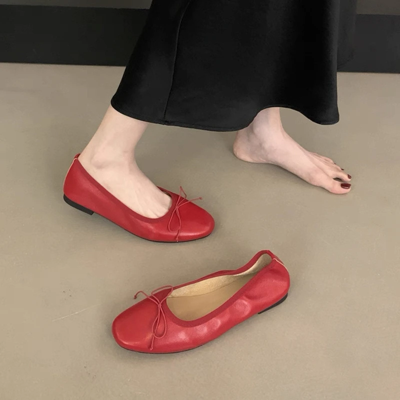 SUOJIALUN 2026 Autumn New Brand Women Flat Shoes Fashion Round Toe Shallow Slip On Boat Shoes Ladies Elegant Dress Single Shoes