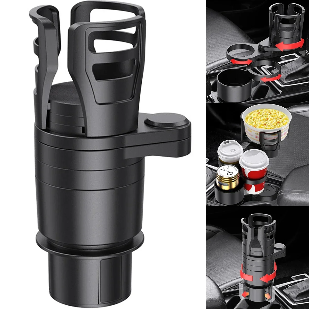 

4 in 1 Car Cup Holder Expander Adapter Universal Car Phone Drink Bottle Stand Rack w/ 360° Rotating Vehicle Water Cup Holder for