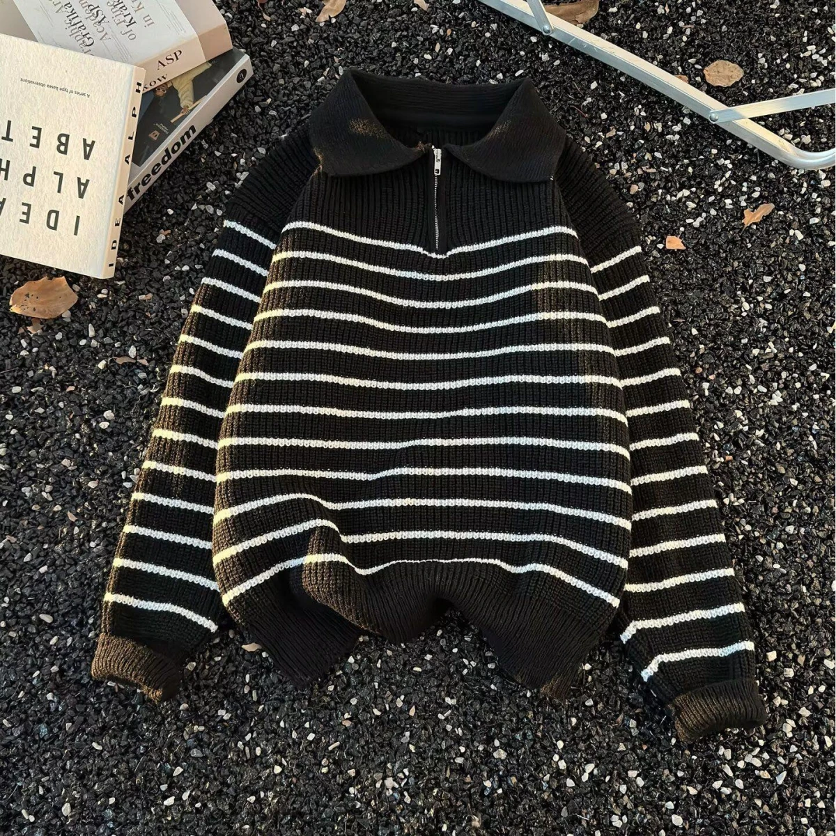 

Повседневный длинный вязаный свитер на молнии Ne, мужской свободный крой, винтажный зимний модный топ, качественное волокно из полиэстера