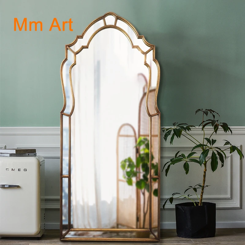 

European-Style Retro Full-Length Mirror Clothing Store Cloakroom Dressing Mirror French Entry Lux Floor