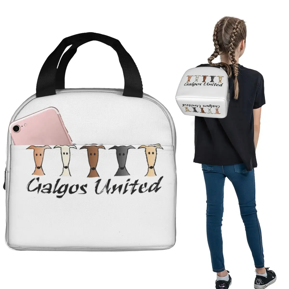 Galgos United Greyhound Insulated Lunch Bag for Women Kids Leakproof Food Boxes Thermal Lunch Box Tote