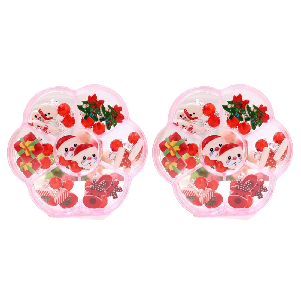 

14 Pairs Christmas Ear Clips Girls Accessories Children Kids Earrings Decorative Stud Bright Color High Quality Ideal Gifts