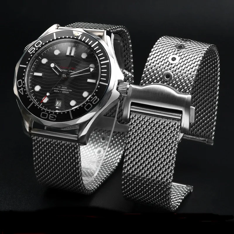 for Omega Seamaster 300 007 Premium Milanese Watch Strap Stainless steel Mesh Metal Folding Buckle Watchband for Women Men 20mm