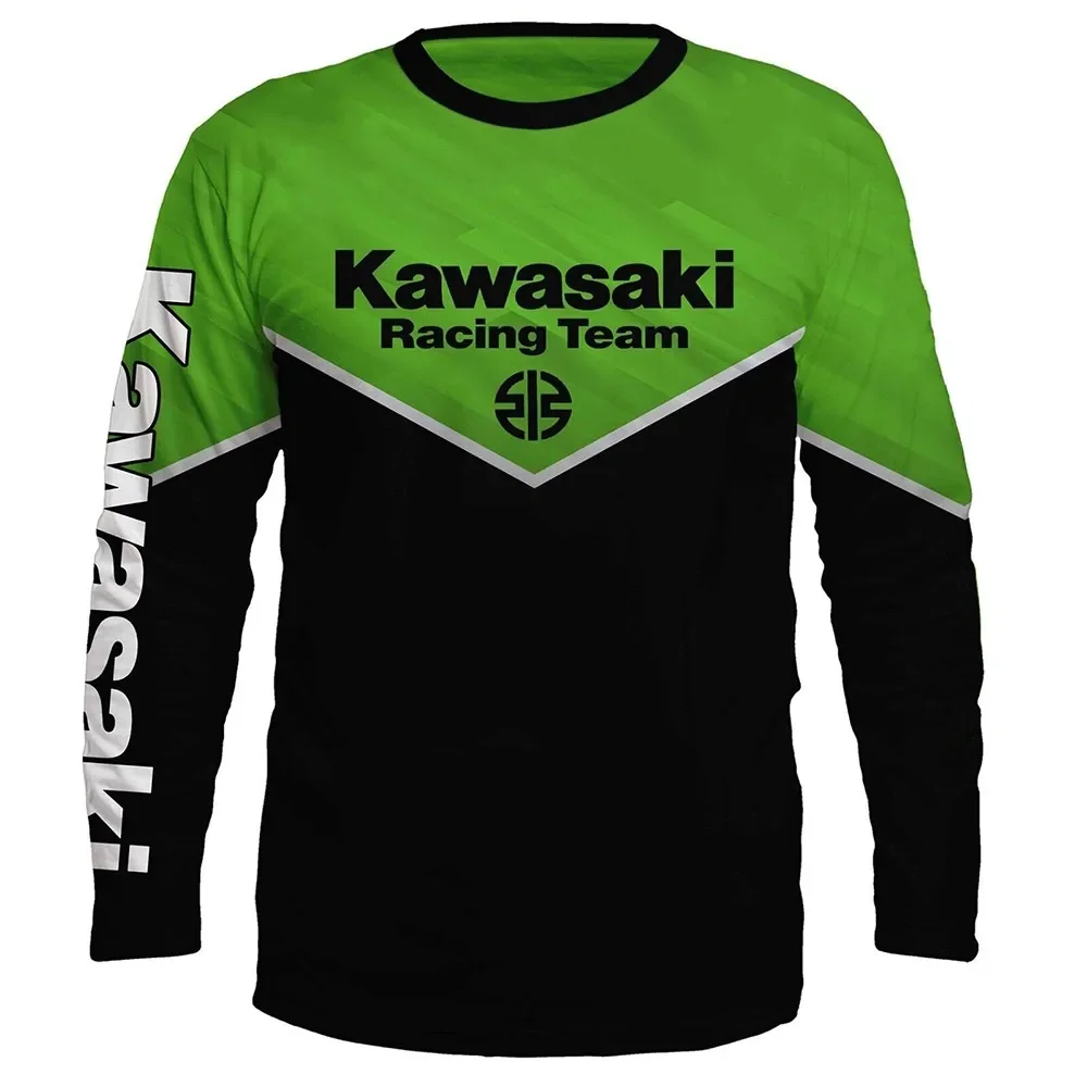 

Новинка 2025 года, мотоциклетная футболка Kawasaki F1 Racing Team, мужские футболки с длинным рукавом, весенне-осенние женские футболки, спортивная детская одежда, топы