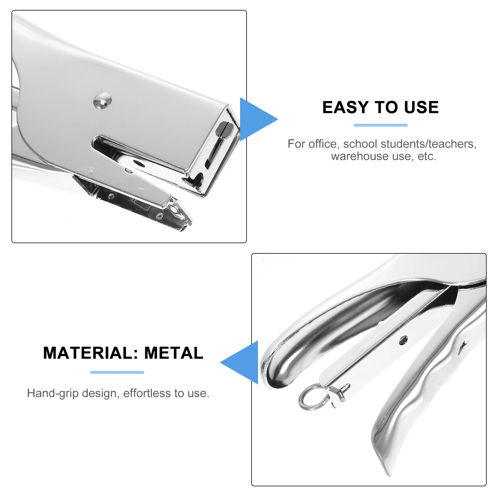 20 Sheets Plier Stapler Hand Grip Handheld Full Metal Heavy Duty Book Sewer Silver Student Child Plier Stapler No-Jam Hand Grips