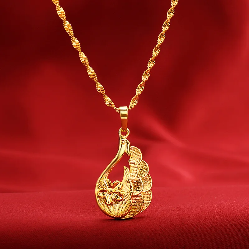 AU999 Gold Necklace Womens Clavicle Chain Simple Hollow Pendant Female Phoenix Necklace Pendant 24 Pure Gold Jewelry Gift