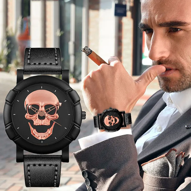 

2023 Creative Fashion Skull Quartz Wrist Watch Men Stainless Steel Strap Sport Watches Waterproof Male Clock Relogio Masculino